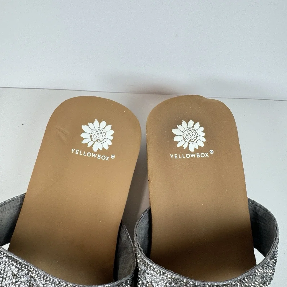 Yellow Box Crystal Wedge Sandals Sz 7 Silver Glitter Rhinestone‎ Flip Flops - Picture 3 of 16